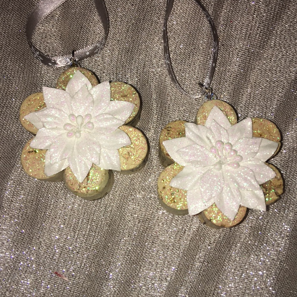 Poinsettia Wine Cork Ornaments (set of 2)
